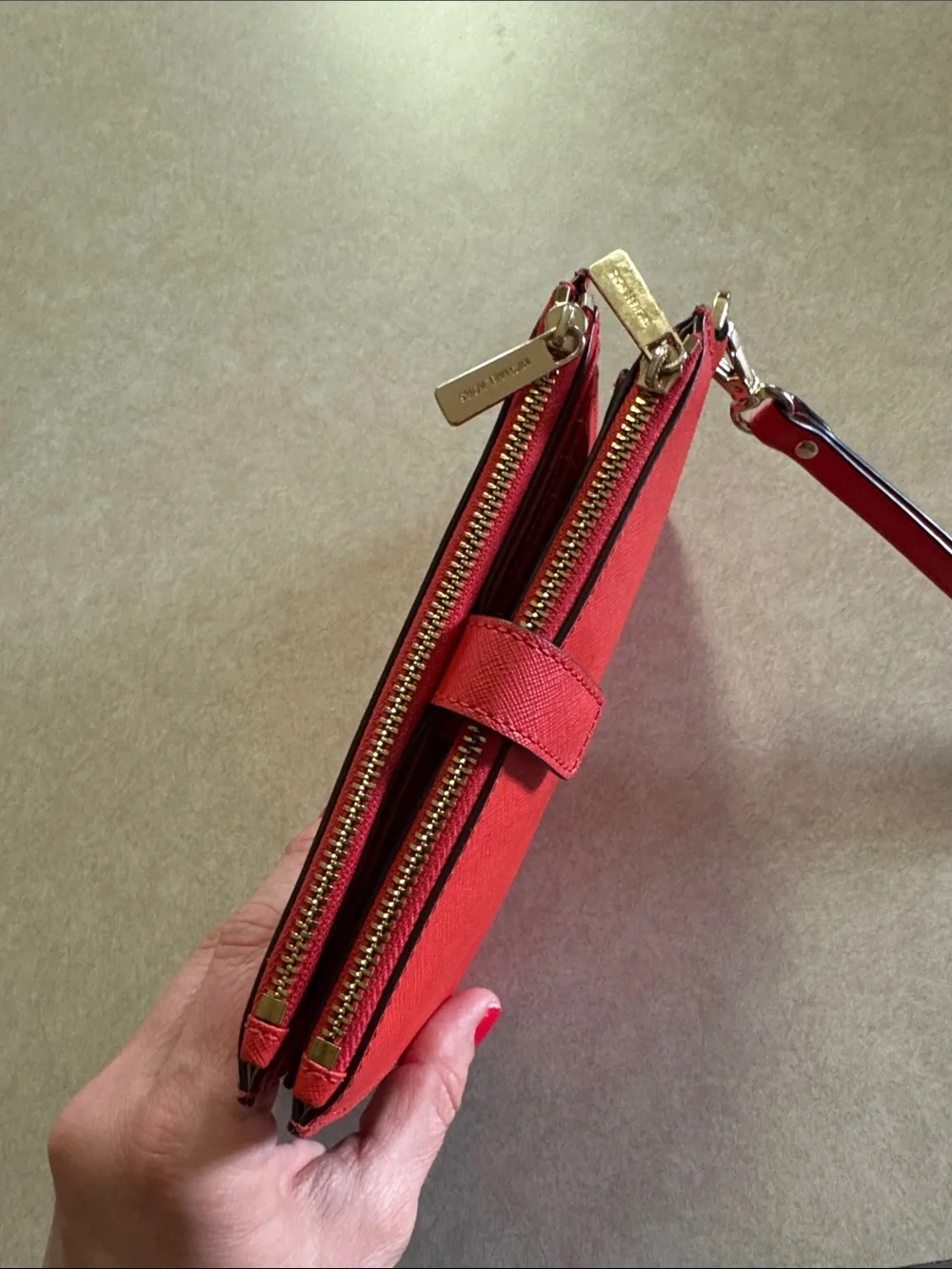 Michael Kors Red Saffiano Wristlet with Gold Hardware